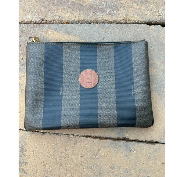 Vintage Fendi Pequin Stripe Zipper Pouch Clutch - Picture 1 of 15